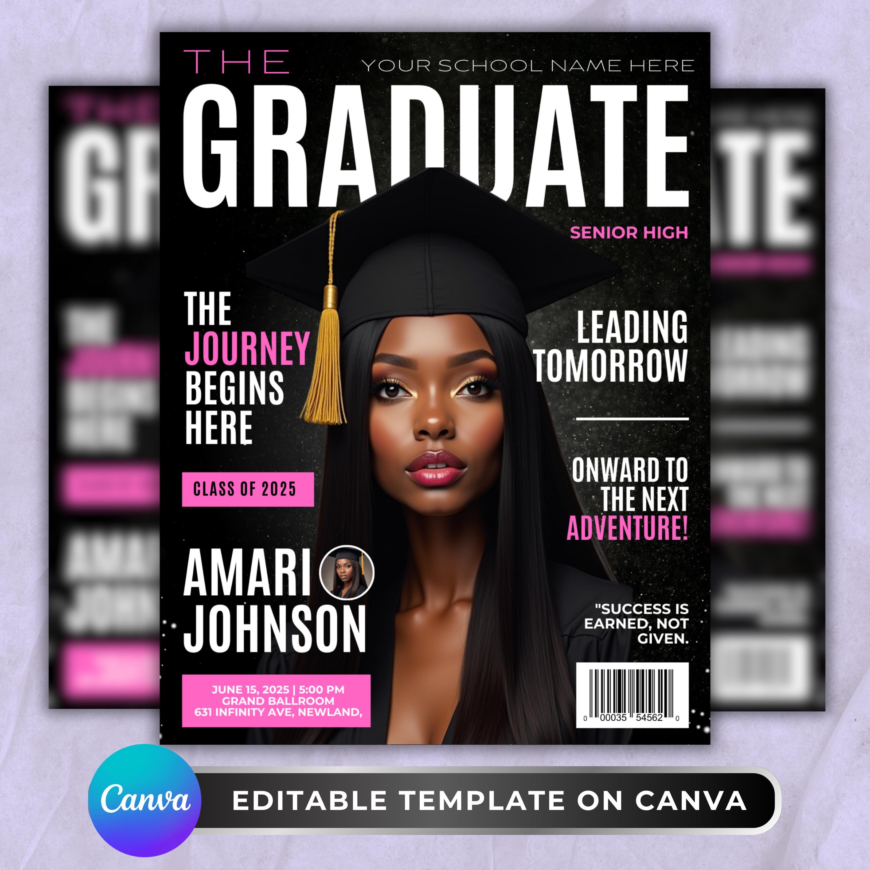 Magazine Cover Graduation Invite, DIY Flyer Template Design, Graduation Event, Class of 2025 Graduates, Premade Graduation Celebration Flyer