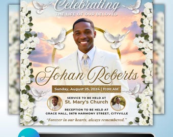 Funeral Announcement Flyer: Memorial Service, Celebration of Life, In Loving Memory, Editable Canva Template