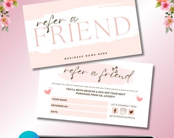 Refer a Friend Card Template: Salon Referral Discount, Lash Nail Hair, Editable Canva Template