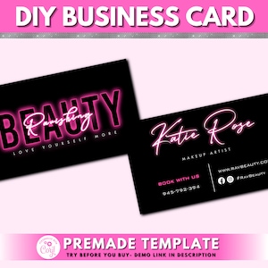 DIY Visitenkarten, Visitenkarten Design, Neon Beauty Brand Karten, Kartendesign, Wimpern Visitenkarten, Vorgefertigtes Template Design