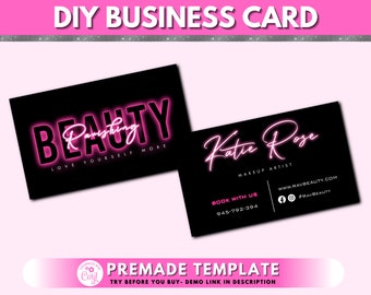 DIY Business Cards, Business Card Design, Neon Beauty Brand Cards, Card Design, Lash Lashes Business Card, Premade Template Design