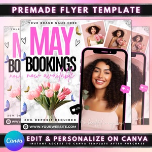 May Booking Flyer, DIY Flyer Template Design, Book Now Flyer, Appointment Flyer, May Bookings Available Flyer, Premade Hair Lash Nails Flyer