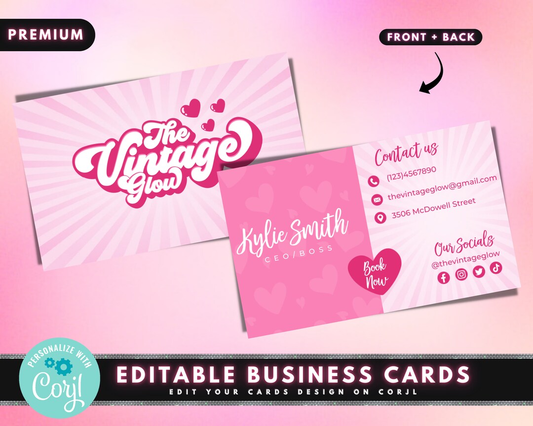 Business Cards, DIY Business Card Template, Retro Business Cards, Lash