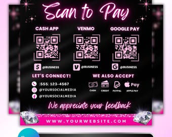 Scan To Pay Sign: QR Code Payment Display, Vendor Booth Business Canva Template