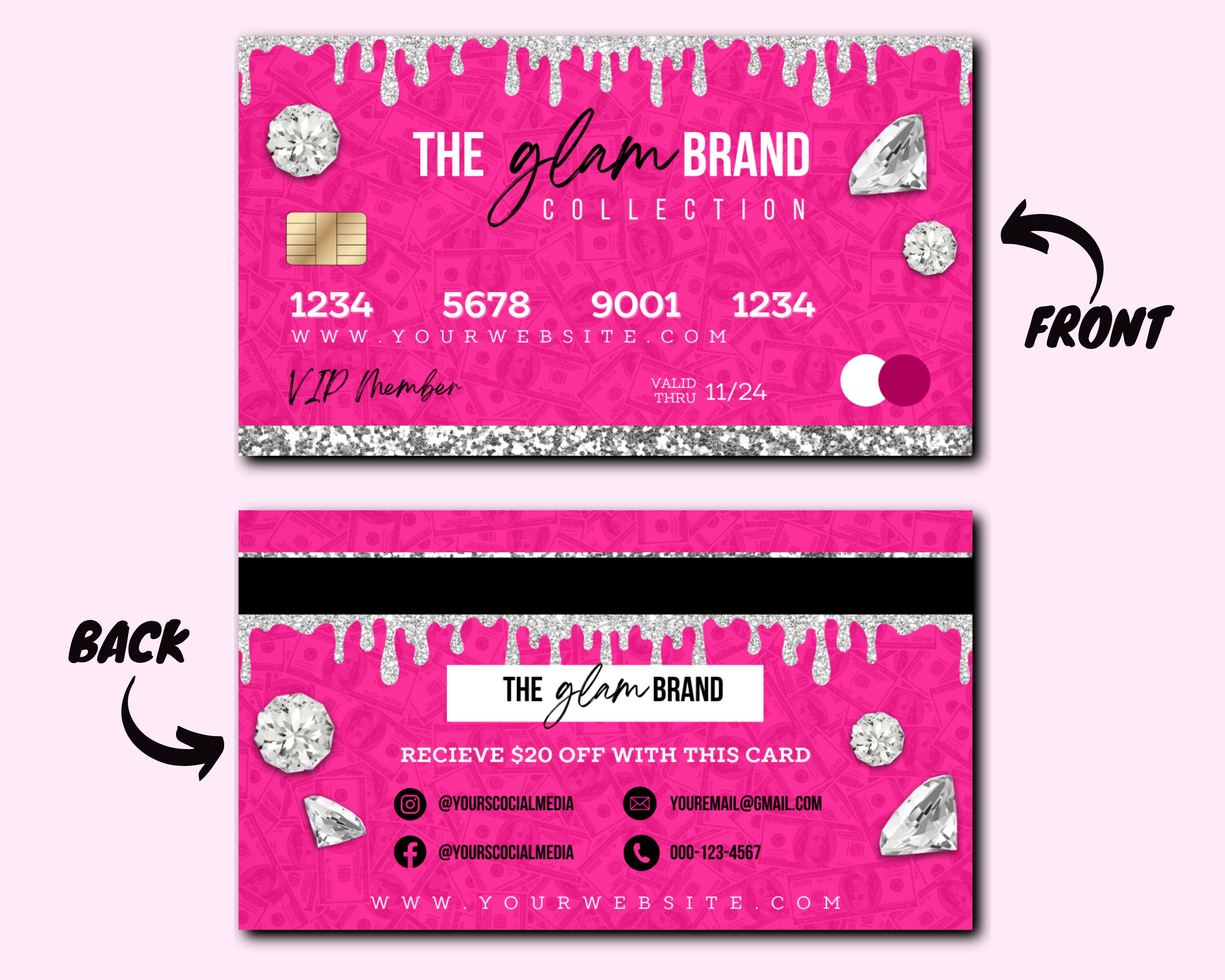 Credit Card Business Cards DIY Business Card Design Cash Etsy