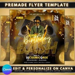 Birthday Bash Flyer, DIY Flyer Template Design, Birthday Party Flyer, Party Invites Flyer, Birthday Flyer for Boys, Celebration Music Party