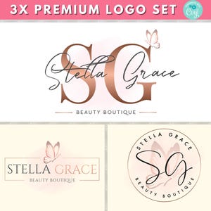Set di loghi di bellezza, modello di progettazione di loghi fai da te in oro rosa, logo di boutique, logo di negozi al dettaglio, logo di parrucchieri, logo di ciglia, logo di ciglia, logo di unghie