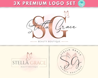 Beauty Logo Set, DIY Rose Gold Logo Design Template, Boutique Logo, Retail Shop Logo, Hair Stylist Logo, Lash Logo, Eyelash Logo, Nail Logo