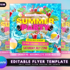 Summer Party Flyer, DIY Flyer Template Design, Pool Party Invite Flyer, Summer Break Party Flyer, Summer Event Flyer, Premade Instagram Post