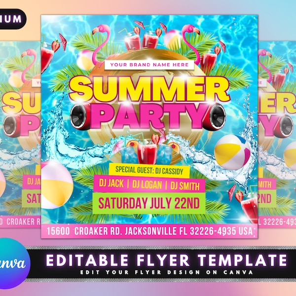 Summer Party Flyer, DIY Flyer Template Design, Pool Party Invite Flyer, Summer Break Party Flyer, Summer Event Flyer, Premade Instagram Post