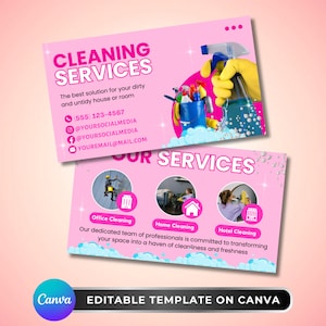 Cleaning Services Business Cards, DIY Canva Template Design, Housekeeping Cards, Professional Cleaning Cards, Premade House Cleaner Cards