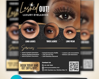 Lash Flyer Template: Luxury Eyelash Extensions Booking Promotion Beauty Salon Canva Marketing Template Design