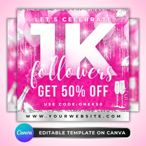 1K Followers Celebration Flyer: Beauty Boutique, Lash Nail Hair Business Social Media Canva Template