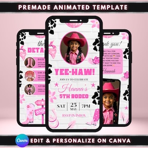 Animated Cowgirl Birthday Party Video Invitation, DIY Template Design, Cowboy Party Invite, Western Theme Party, Premade Pink Rodeo E-Invite