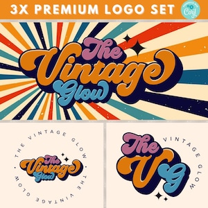 Retro Logo, DIY Logo Design Template, Boho Logo, Vintage Logo, Retro Colors Logo, Blog Logo, Rainbow Logo, Premade Layered Business Logo