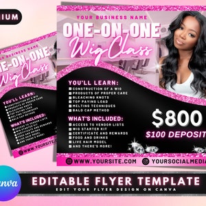 Wig Class Flyer, DIY Flyer Template Design, Hair Flyer, Hair Masterclass Flyer, Wig Training Course Flyer, Premade Editable Flyer