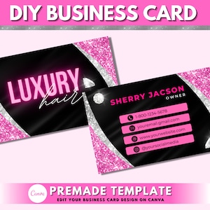 Visitenkarten, DIY Visitenkarten Design Vorlage, Beauty Boutique Visitenkarte, Haar Visitenkarte, Vorgefertigte Rosa Glitzer Visitenkarte