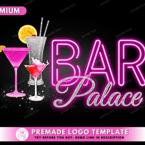 Bartender Logo, DIY Logo Design Template, Bar Logo, Mobile Bartending Logo, Beverage Logo, Drinks Logo, Neon Logo, Premade Logo Design