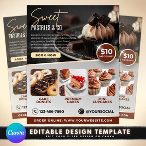 Bakery Business Flyer, DIY Flyer Template Design, Cake Baker Flyer, Pastry Flyer, Dessert Flyer, Sweet Treats Flyer, Premade Bake Shop Flyer