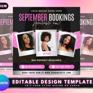 September Booking Flyer, DIY Flyer Template Design, Booking Flyer, Book Now Flyer, Appointment Flyer, Premade Hair, Lash and Nails Flyer
