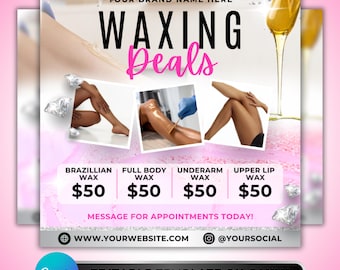 Body Waxing Deals Flyer, DIY Flyer Template Design, Waxing Salon Specials, Brazilian Waxing Services, Premade Sugar Waxing Beauty Spa Flyer