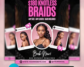 Braids Flyer Template, Hair Braiding Price List, Beauty Salon Price Flyer, Editable Canva Hair Stylist Template, Hair Braider Services Menu