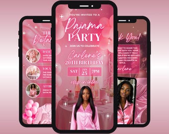 Animierte Pyjama-Geburtstags-Party-Video-Einladung, DIY-Vorlagendesign, elegante rosa Einladung, Sleepover-Party, vorgefertigte Girls-Nachtfeier