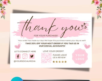 Thank You Card, DIY Marketing Cards Template Design, Thank You For Order Packaging Card, Pink Insert Thank You Cards, Small Business Card