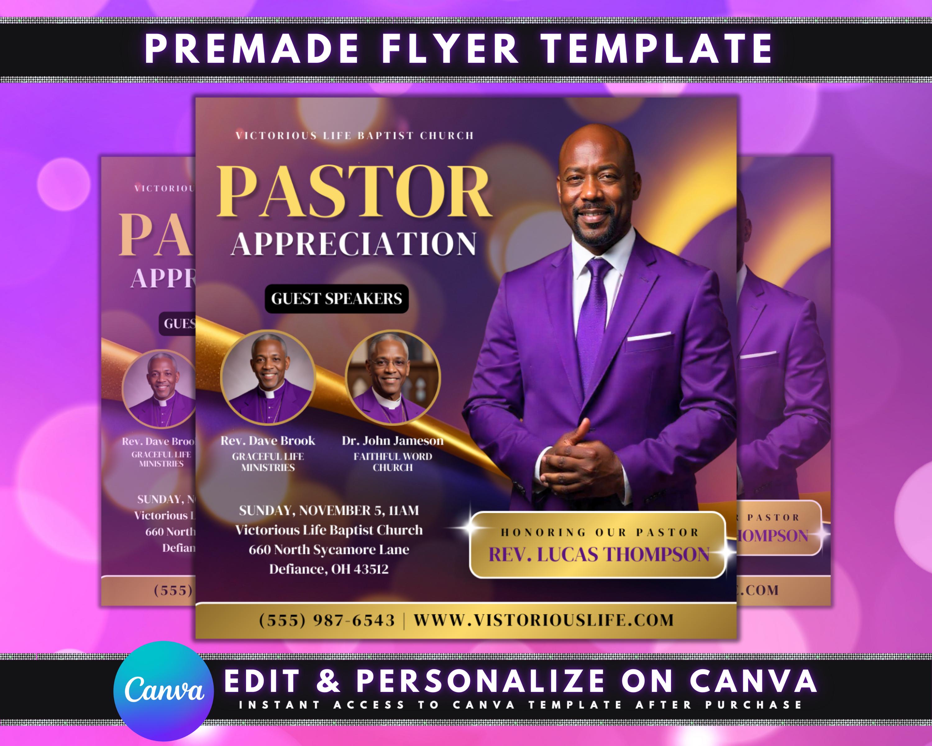 Pastor Appreciation Flyer, DIY Flyer Template Design, Worship Church Flyer, Prayer Conference Flyer, Premade Church Service Ministry Flyer