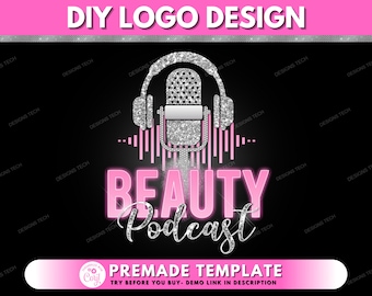 Logo podcastu, szablon projektu logo DIY, logo blogera, logo prezentera radiowego, logo podcastu vloga, logo webinarium, logo Beauty Talk, gotowe logo