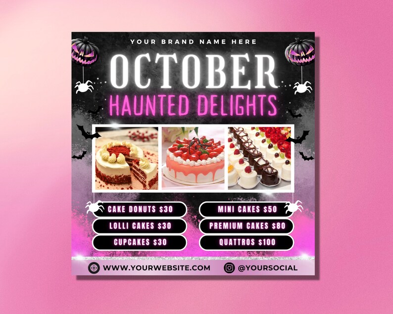 Halloween Bakery
Sweet Treats
Desserts
Spooky
Scary
Festive
Fresh Baked goods
Cakes
Cookies
CupcakesHalloween treats
Spooky sweets
Trick or treat treats
Ghostly goodies
Zombie cupcakes
Pumpkin pies
Skeleton cakes
Candy treats
Halloween baked goods