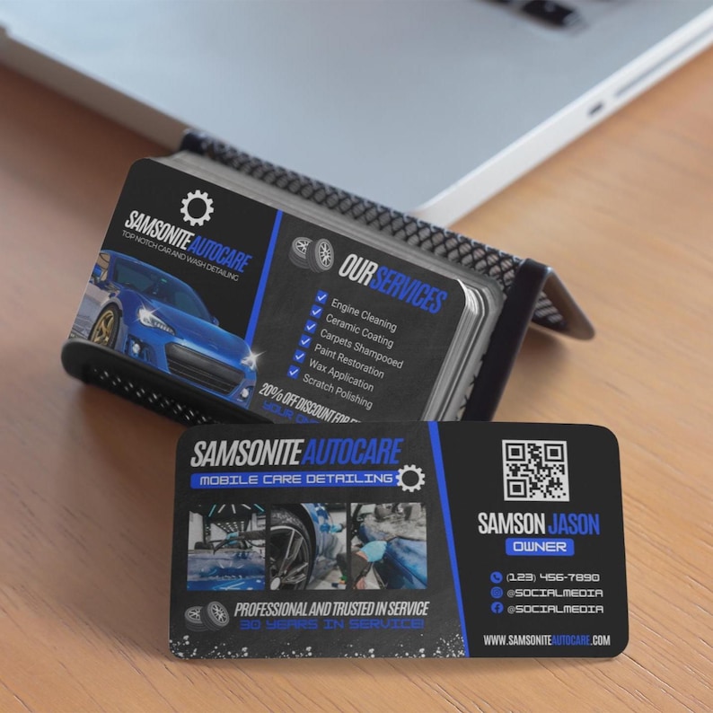 Auto Detailing Visitenkarten, DIY Canva Visitenkarten Vorlage Design, Auto Detailing Visitenkarten, Vorgefertigte QR Code Karten Bild 2