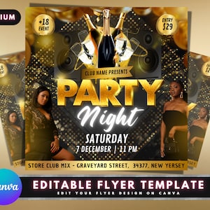 Party Night Flyer, DIY Flyer Template Design, Club Flyer, Party Invite Flyer, Saturday Friday Night Party Flyer, DJ Disco Flyer