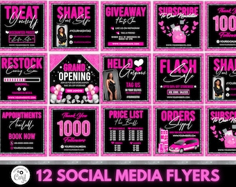 Social Media Flyer, DIY Flyer Design Template, Hair Bundle Flyer, Neon Flyer, Beauty Flyers, Instagram Flyer, Premade Business Flyer Set