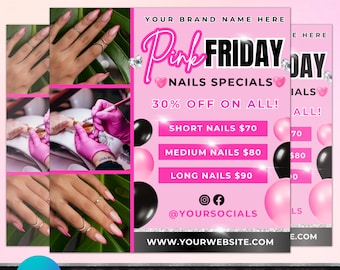 Pink Friday Specials Flyer, DIY Flyer Template Design, Nail Deals Flyer, November Nail Flyer, Black Friday Flyer, Premade Nail Stylist Flyer