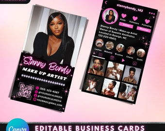 Instagram Business Cards, DIY Canva Template Design, Black And Pink Lash Card, Make Up Artist Salon Cards, Premade Lash Beauty Business Card