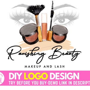 DIY Makeup Logo, Edit Yourself Beauty Logo Design, Lash Logo, Lashes Logo, Cosmetics Logo, Eyelash Makeup Artist Business Logo Template