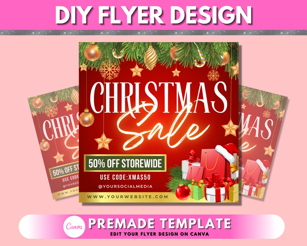 Christmas Sale Flyer, DIY Flyer Template Design, Holiday Flyer, Xmas