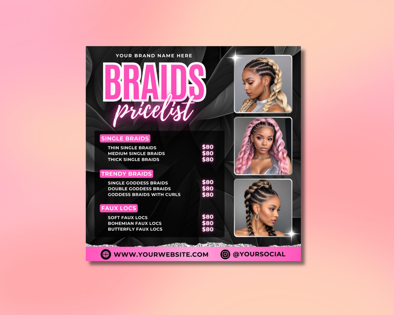 Braids Pricelist Flyer, DIY Flyer Template Design, Hair Braiding Price ...