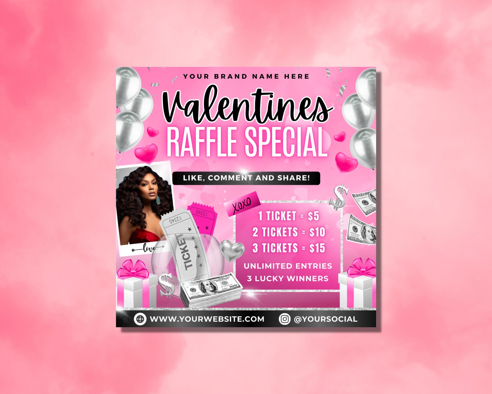 Valentine's Raffle Graphics Valentine Raffle Flyer, DIY Flyer Template Design, February Giveaway ...