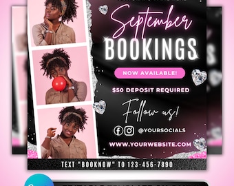 September Booking Flyer: Beauty Business Hair Lash Nail Tech, Fall Appointment Promo Canva Template