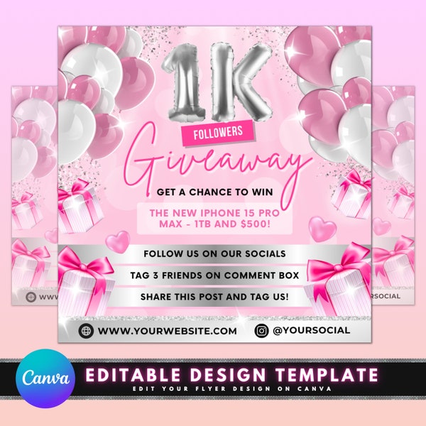 1K Giveaway Flyer, DIY Flyer Template Design, Meilenstein Wettbewerb Flyer, Gewinn Produkt Gewinnspiel Ticket Flyer, Vorgefertigter Instagram Jubiläum Flyer