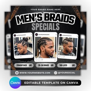 Men's Stitch Braids Flyer, DIY Flyer Template Design, Braids Booking Specials Flyer, Male Hair Stylist Flyer, Premade Braids Services Flyer