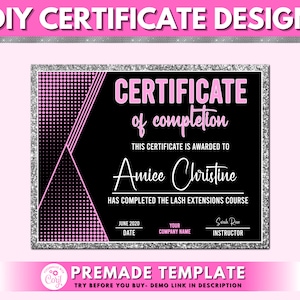 DIY Certificate of Completion Template, Lash Training Certificate, Printable Beauty Course Certificate, Premade Completing Award Certificate