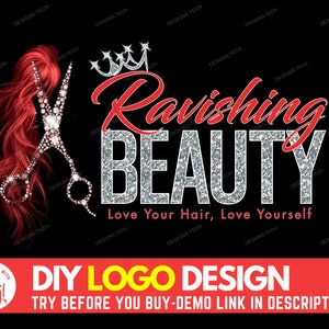 DIY Hair Logo, Edit Yourself Beauty Logo, Hair Extensions Logo, Hair Bundles Logo, Red Hair Salon Logo, Wigs Logo, Premade Logo Template