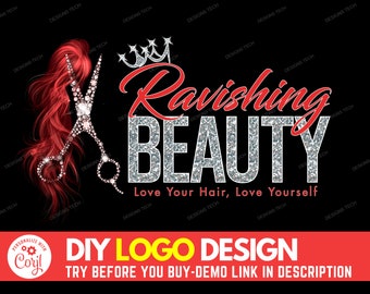 DIY Hair Logo, Edit Yourself Beauty Logo, Hair Extensions Logo, Hair Bundles Logo, Red Hair Salon Logo, Wigs Logo, Premade Logo Template