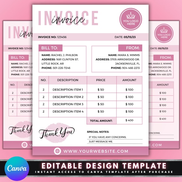 Sales Invoice Template, DIY Invoice Template Design, Beauty Business Invoice, Receipt Template, Makeup Service Invoice, Premade Invoice