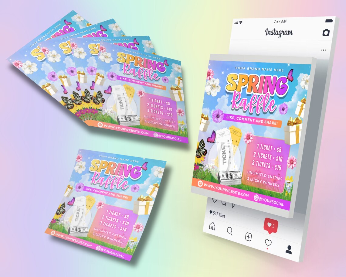 Spring Raffle Words Spring Season Raffle Flyer, DIY Flyer Template Design, Spring Giveaway ...