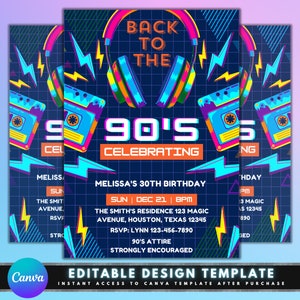 90&#39;s Birthday Party Flyer, DIY Flyer Template Design, Retro Birthday Party Flyer, House Party Invite, Premade 90&#39;s Birthday Invitation Flyer