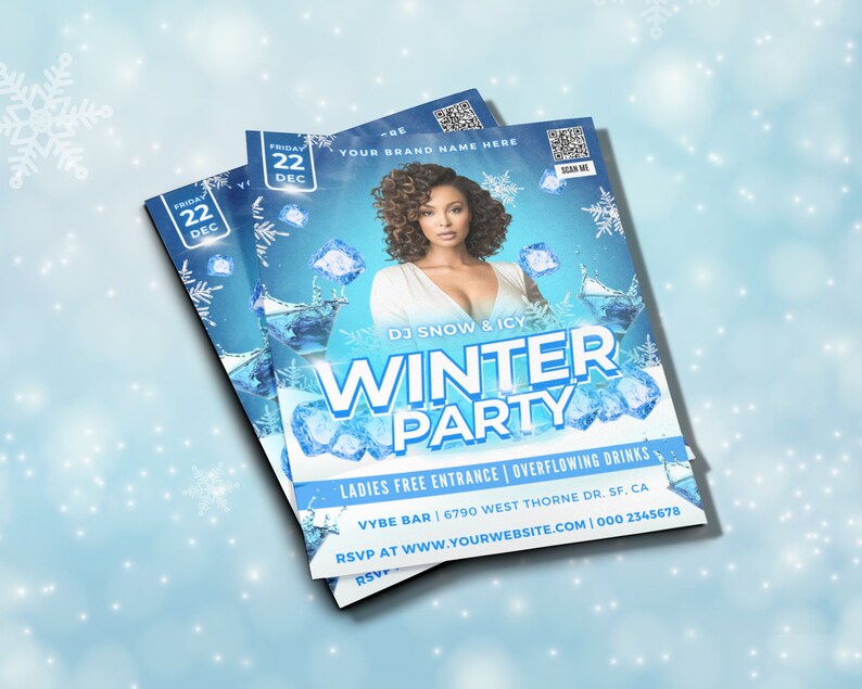 Winter party
DJ event
Flyer template
Music
Dance
Party
Fun
Excitement
Celebration
Entertainment
Nightlife